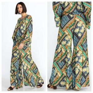 Johnny Was‎ Pants Womens L Blue Floral Paisley Wide Leg Indie Bohemian Luxury